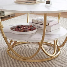 HOC Round Coffee Table with Marble Top Like Finish Stylish 2-Tier Design