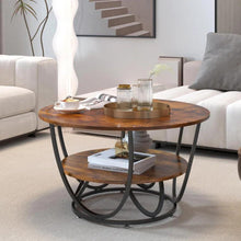 HOC Round Coffee Table with Marble Top Like Finish Stylish 2-Tier Design