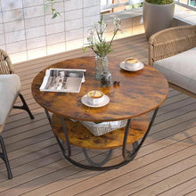 HOC Round Coffee Table with Marble Top Like Finish Stylish 2-Tier Design