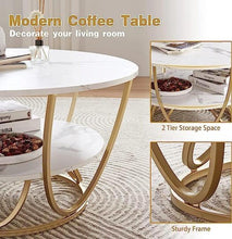 HOC Round Coffee Table with Marble Top Like Finish Stylish 2-Tier Design