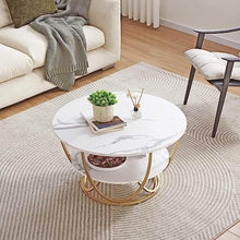 HOC Round Coffee Table with Marble Top Like Finish Stylish 2-Tier Design