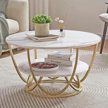 HOC Round Coffee Table with Marble Top Like Finish Stylish 2-Tier Design