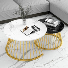 Golden Circular Nesting Table Set With Italian Nano Marble Top