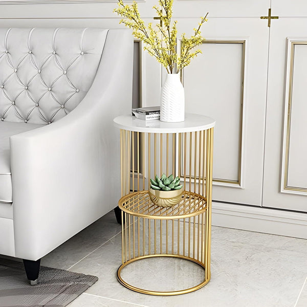 Abstract Style Wrought Iron 1-Tier Round End Table ( Golden )