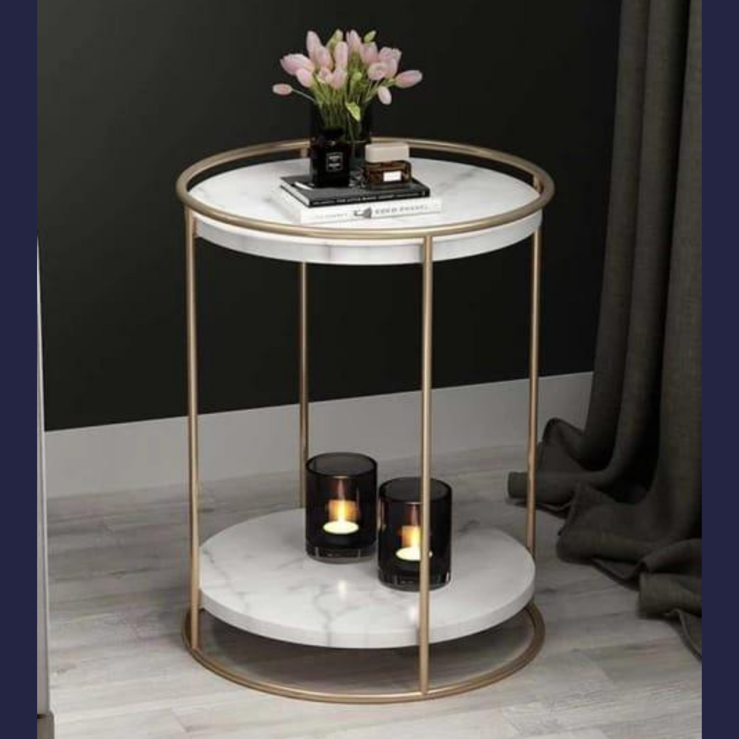 Dual Tier Gold Marble End Table - House of Creattion