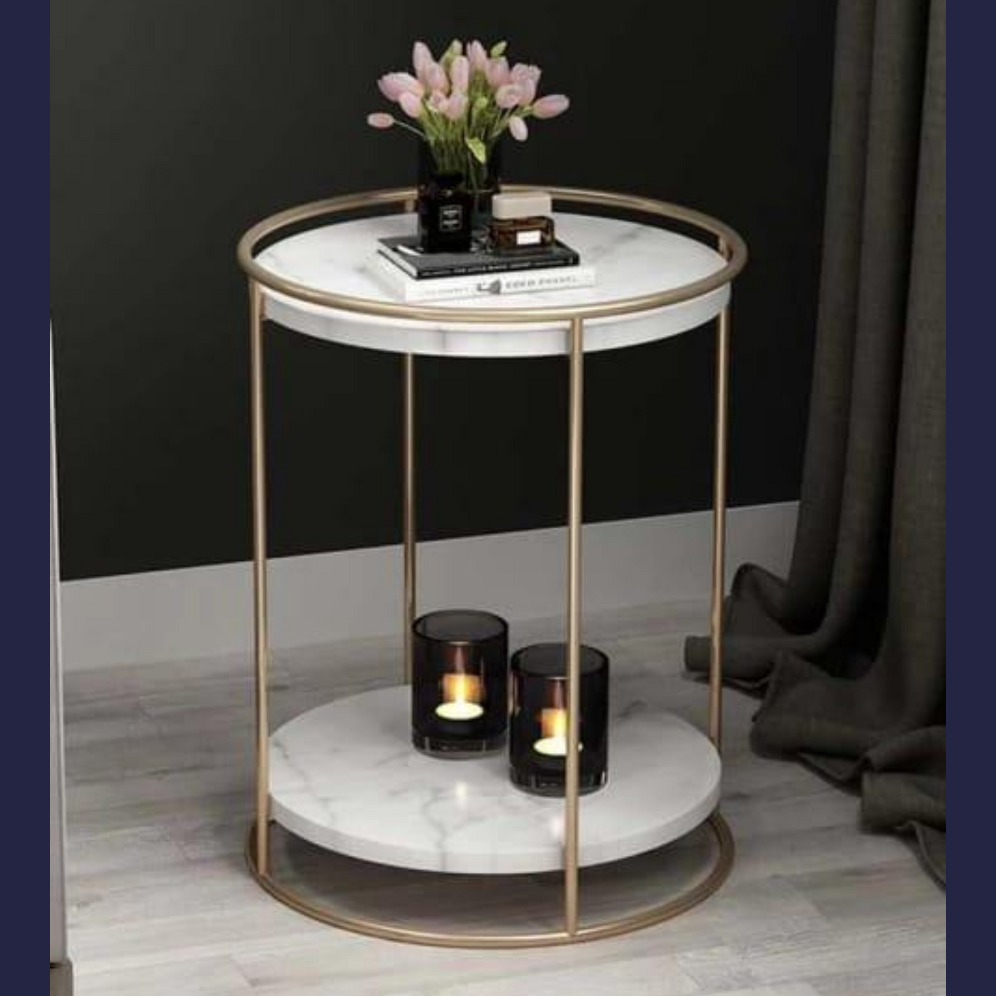 Dual Tier Gold Marble End Table - House of Creattion