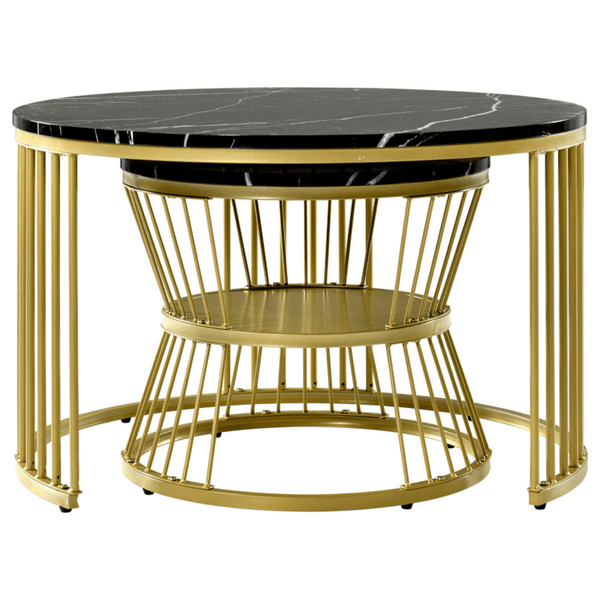 HOC Stylish Look Round Wrought Iron Coffee Table Set of 2