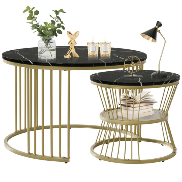 HOC Stylish Look Round Wrought Iron Coffee Table Set of 2