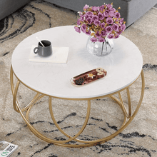 Gilded Globe Design Round Coffee Table with Marble Top-Like Finish