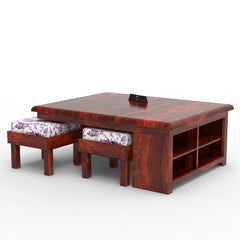 Esto Teak Wood Coffee Table Set With Side Storage