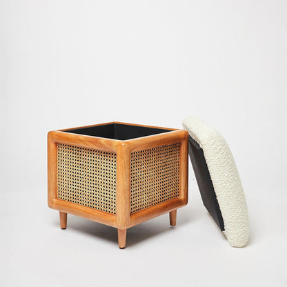 Woven Rattan Ottoman Bench