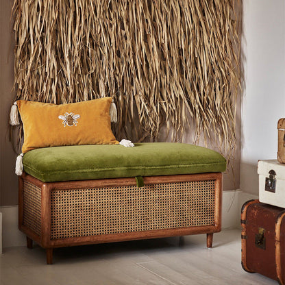 Woven Rattan Ottoman Bench