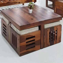 Teak Wood Coffee Table Set With 4 Stool